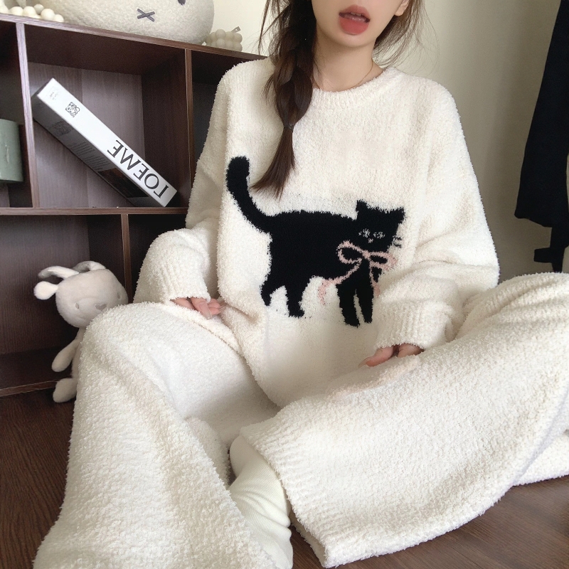 半边绒软绵绵猫咪睡衣女款2025年