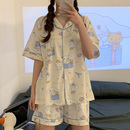 可爱玉桂狗睡衣少女短袖 学生甜美家居服套装 纯棉日系卡通开衫 夏季