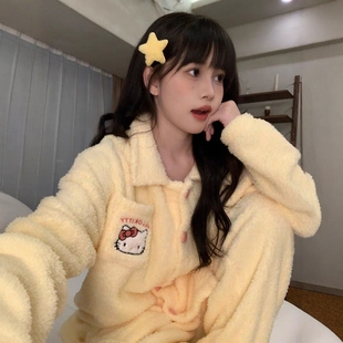 Hellokitty睡衣女秋冬季珊瑚绒加厚毛绒保暖甜美可爱家居服套装