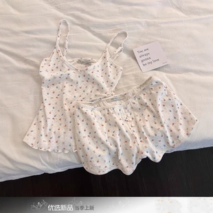 夏日甜美卡通印花吊带睡衣女2025新款 纯欲修身 背心短裤 家居服套装