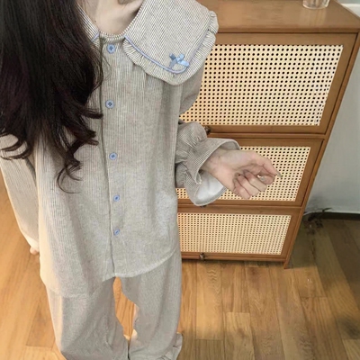 韩系条纹睡衣女春秋款2025新款简