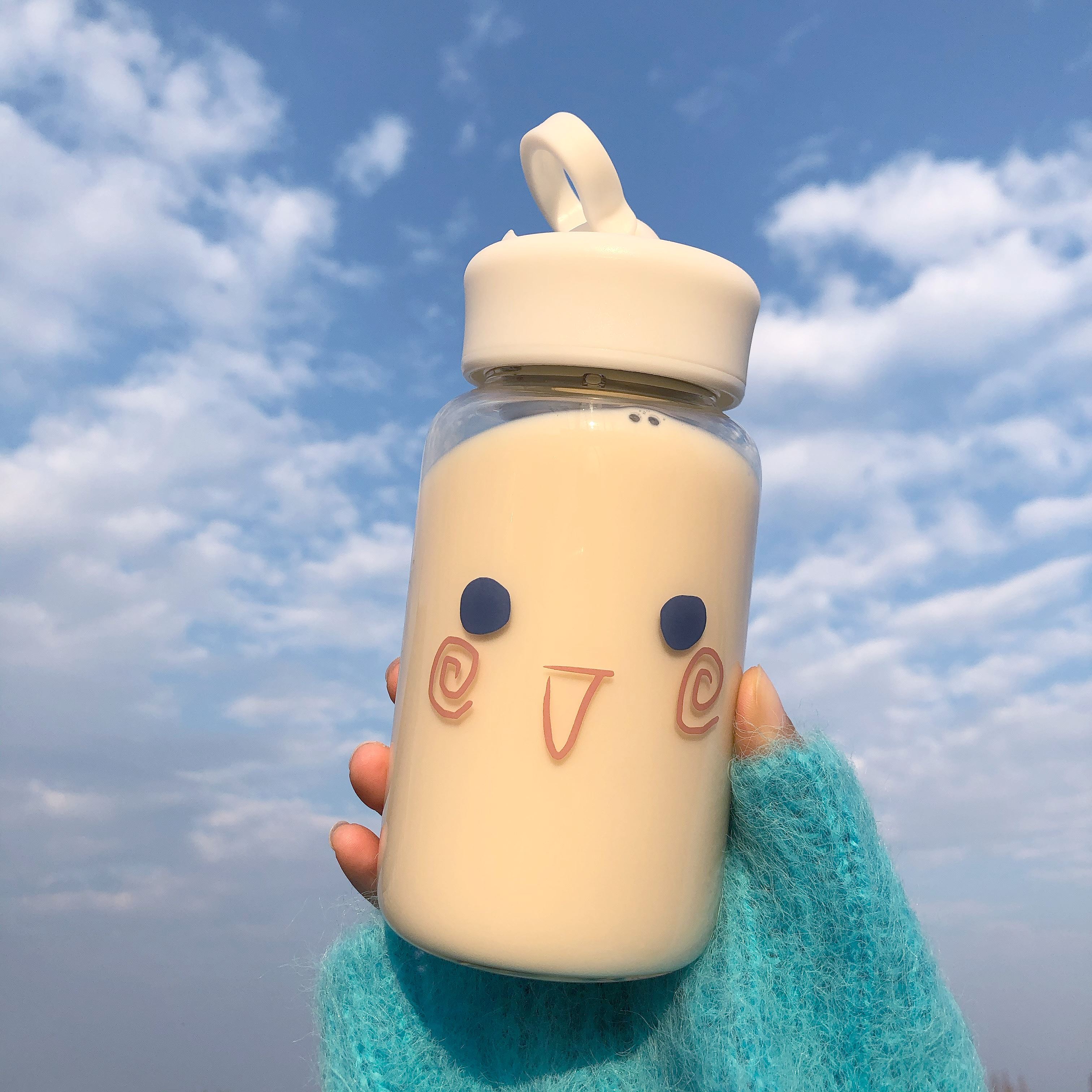 果汁杯便携外带韩式带盖玻璃杯好看的杯子网红款水杯学生党高颜值