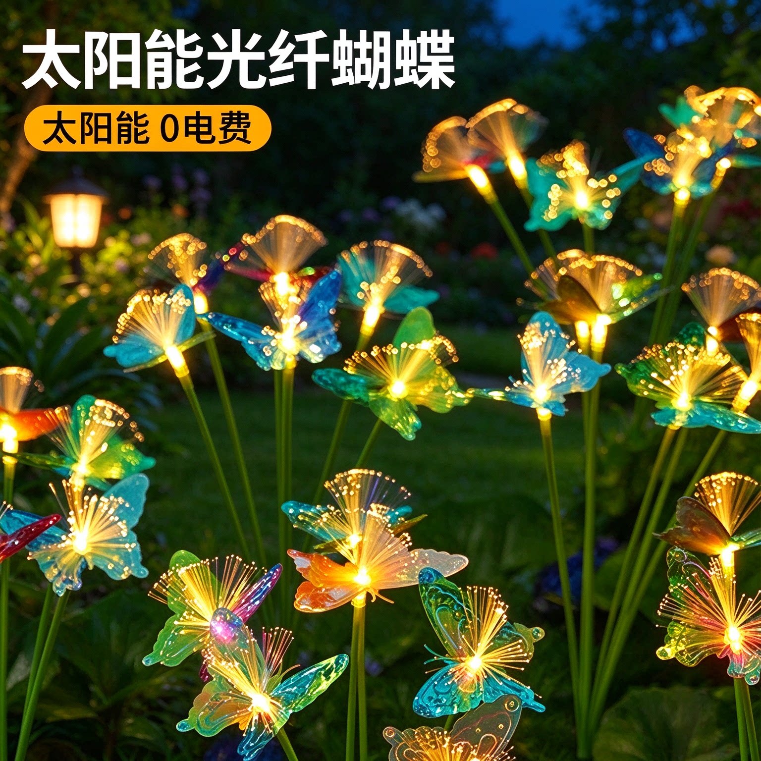太阳能户外灯庭院花园装饰氛围地插灯院子阳台室外光纤蝴蝶草坪灯