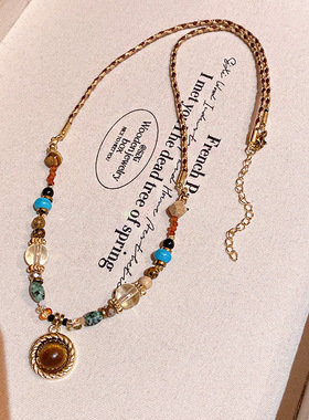 复古圆珠吊坠串珠项链女2025新款高端轻奢小众设计感颈链复古配饰