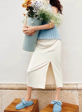 Skechers斯凯奇女鞋夏季蝴蝶结fafa洞洞鞋碎花泡泡鞋凉拖鞋111494