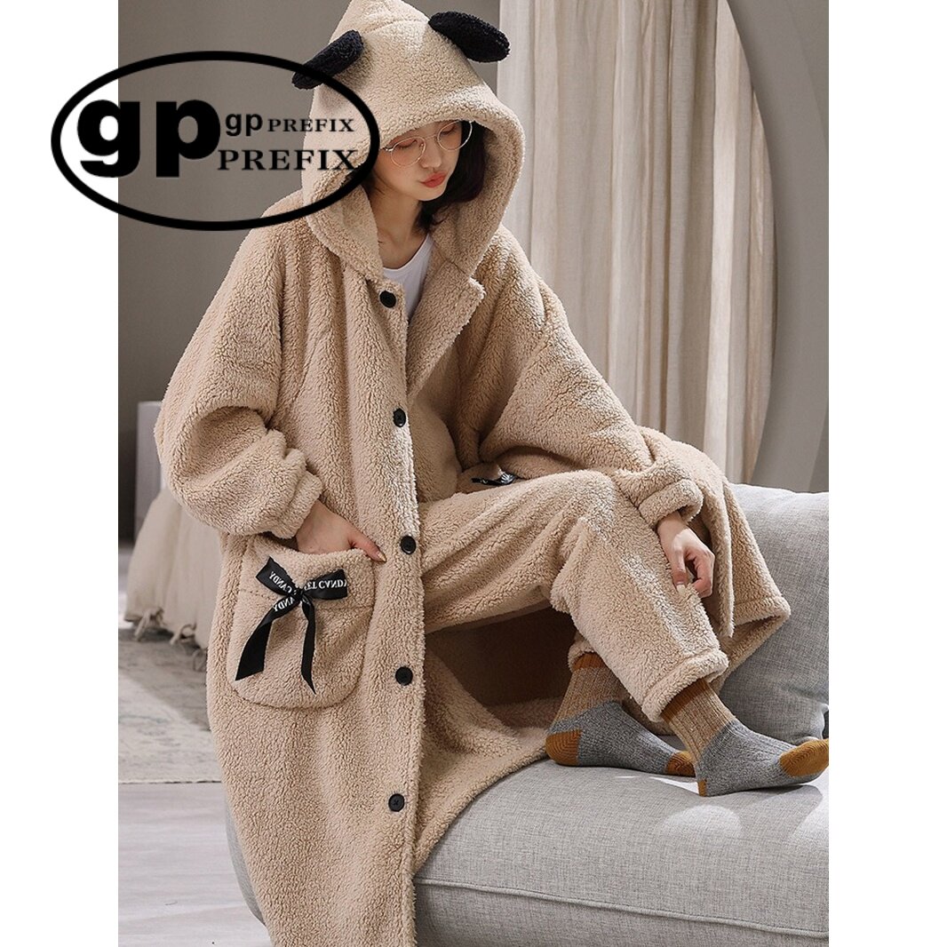 Qadın üçün uzun flanel xalat, qalınlaşdırılmış corab fleece