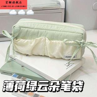 初中生学霸笔袋女生高颜值韩系ins风奶呼呼巨可爱简约小清新初高中学生大容量超好看新款云朵面包女款文具袋