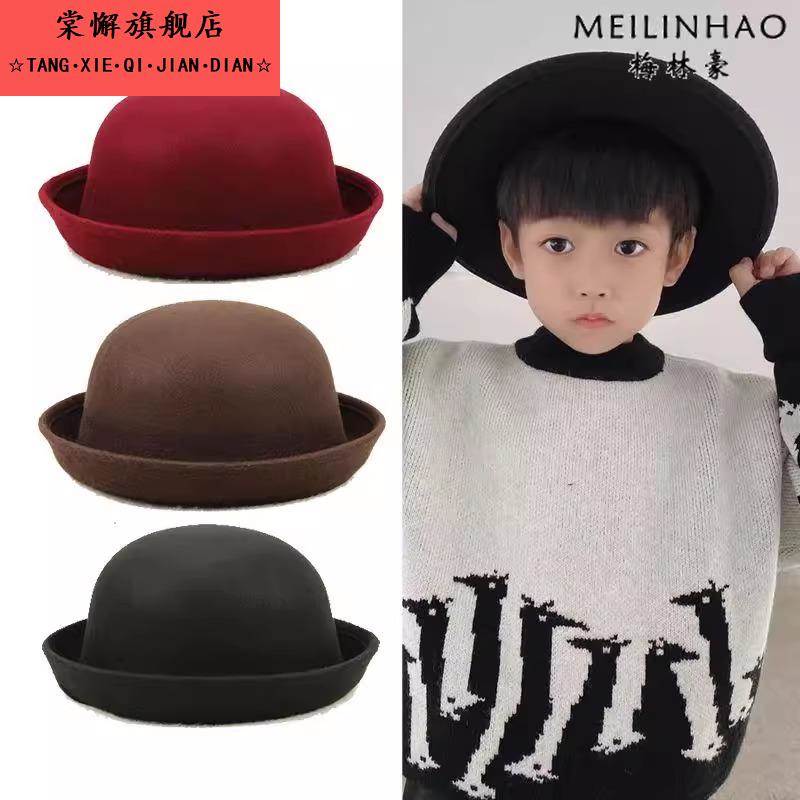 毛呢帽子秋秋季圆帽男女亲子成人儿童街舞青少年机械舞表演小礼帽