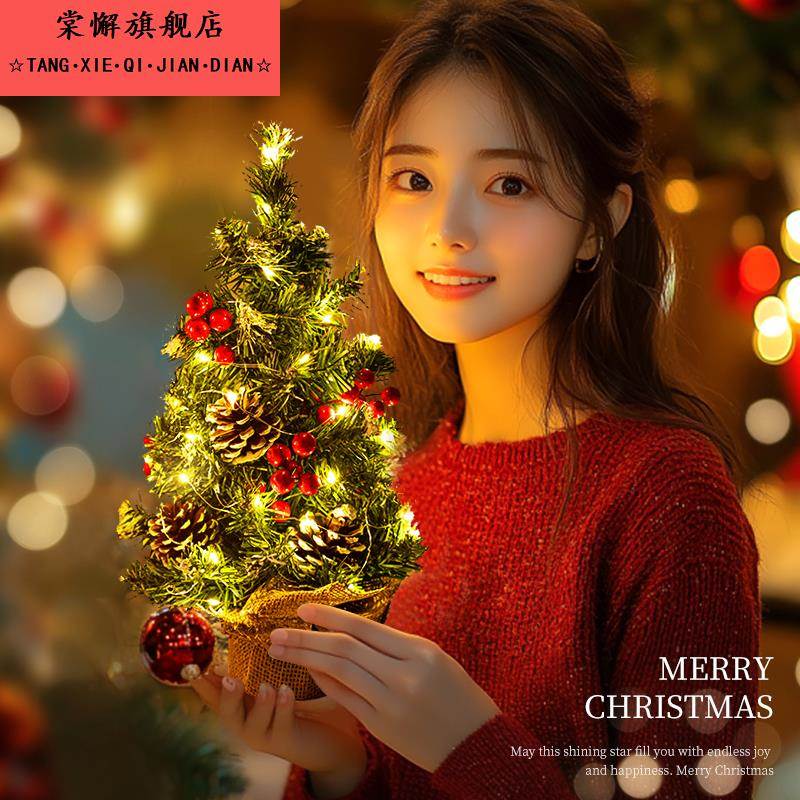 小型耶诞树迷你摆件耶诞节装饰品桌面上拍照道具2025新款耶诞布置