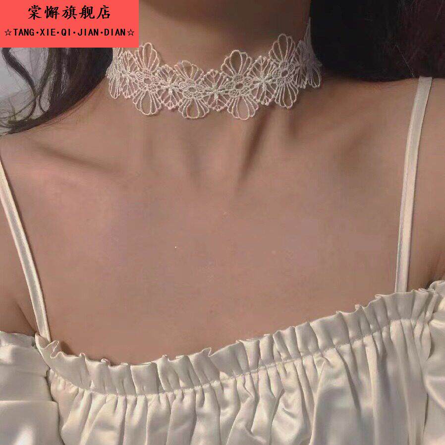 白色黑色花朵蕾丝项链Choker颈链项圈脖链劲链遮颈纹脖子配饰丝带
