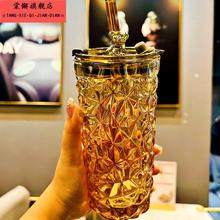 玻璃吸管水杯女高颜值2025网红新款家用办公室感2025女神杯子