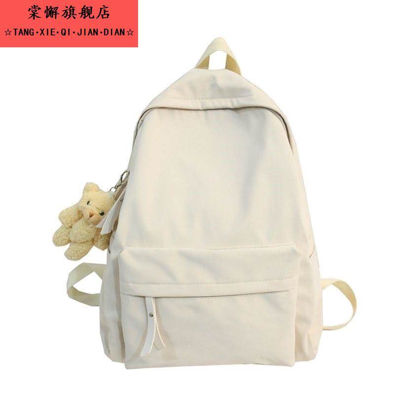 双肩包女学生校园古风帆布书包初高中生简约纯色大容量背包