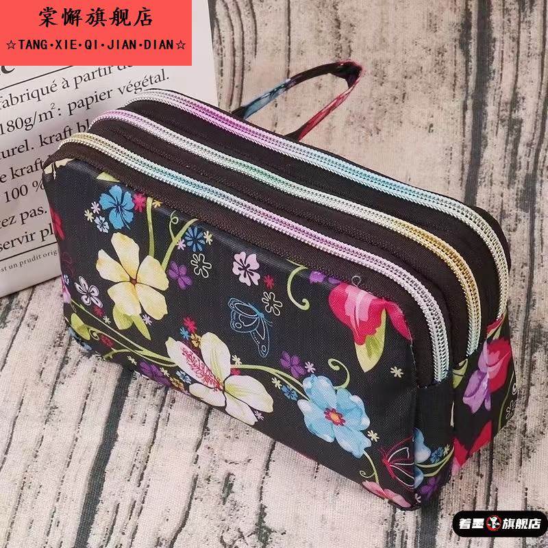 零钱收纳手拿布袋女士三层拉链手机包女包简约帆布长款钱包小手包