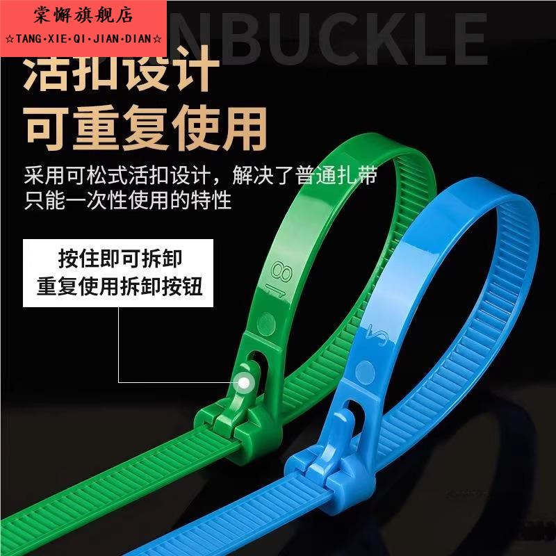 素带可松式活扣尼龙扎带重复使用束线带彩色塑料卡扣扎带拉紧器
