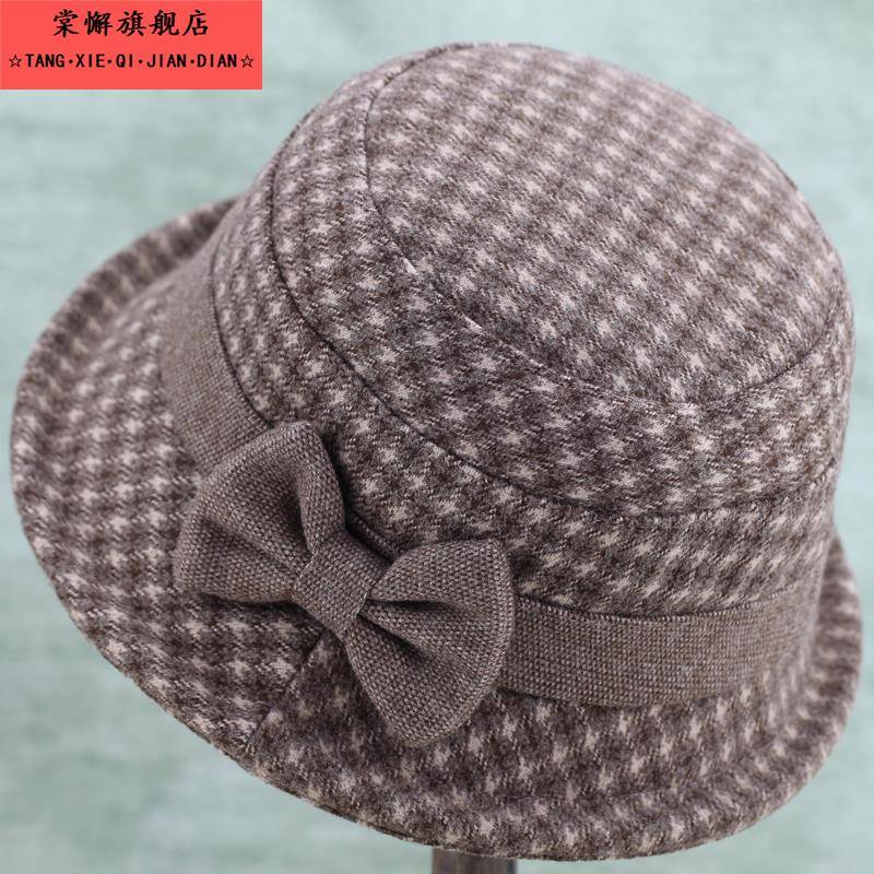 秋冬天妈妈渔夫帽加厚毛呢中老年人帽子女士保暖棉帽奶奶盆帽春秋