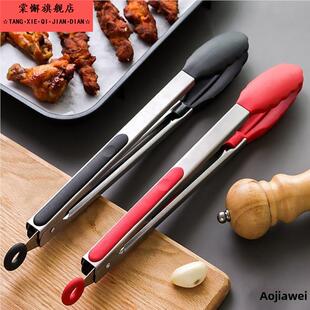 食物硅胶夹子耐高温厨房防烫食品夹烧烤夹烤肉夹牛排夹不锈钢家用