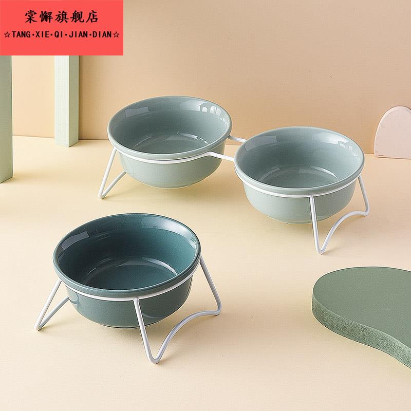 猫碗陶瓷狗狗碗食盆双碗食碗保护颈椎饭碗猫咪喝水碗饭碗宠物用品