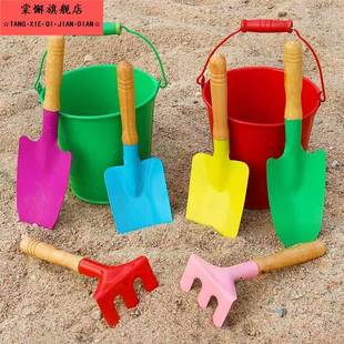 小孩户外 沙滩铲子儿童挖沙子工具铁桶宝宝赶海边玩沙玩具三件套装