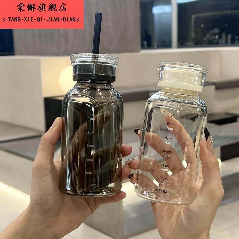 新款刻度牛奶杯果茶咖啡玻璃杯双盖吸管耐热杯子家用冷萃户外水杯,餐饮具,随手杯,淘宝优惠券,粉丝福利购,淘宝优惠卷
