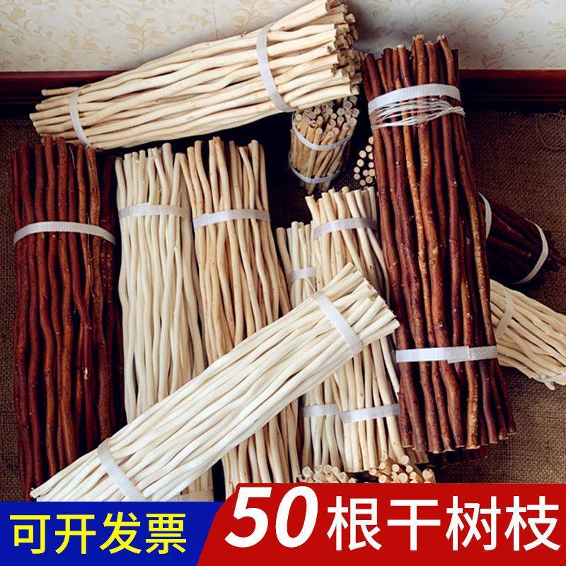 木棍树枝树干手工diy幼儿园环创材料松果自然造景白色原木风装饰