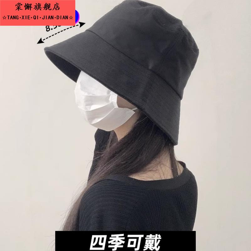 黑色渔夫帽子2025新款女春秋遮阳防晒大头围高级感水桶盆帽显脸小