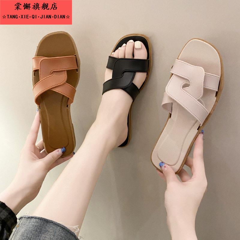 2025新款拖鞋女夏马卡龙网红交叉带一字拖时尚外穿平底沙滩拖鞋女