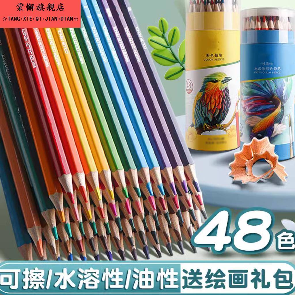 彩铅小学生画画专用绘画儿童彩笔画笔48色油性水溶性彩色铅笔24色手绘涂色笔套装可擦36色12色美术素描彩铅小