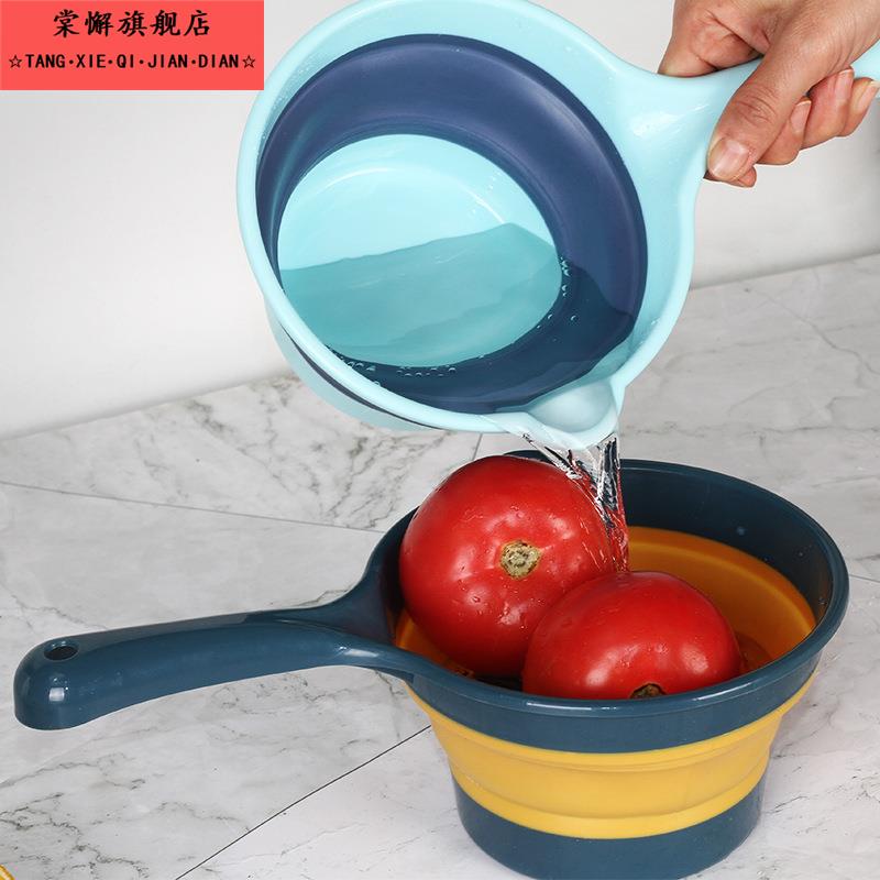 家用厨房可折叠水瓢加厚塑料长柄水勺可悬挂浇花水瓢漂流水勺舀子