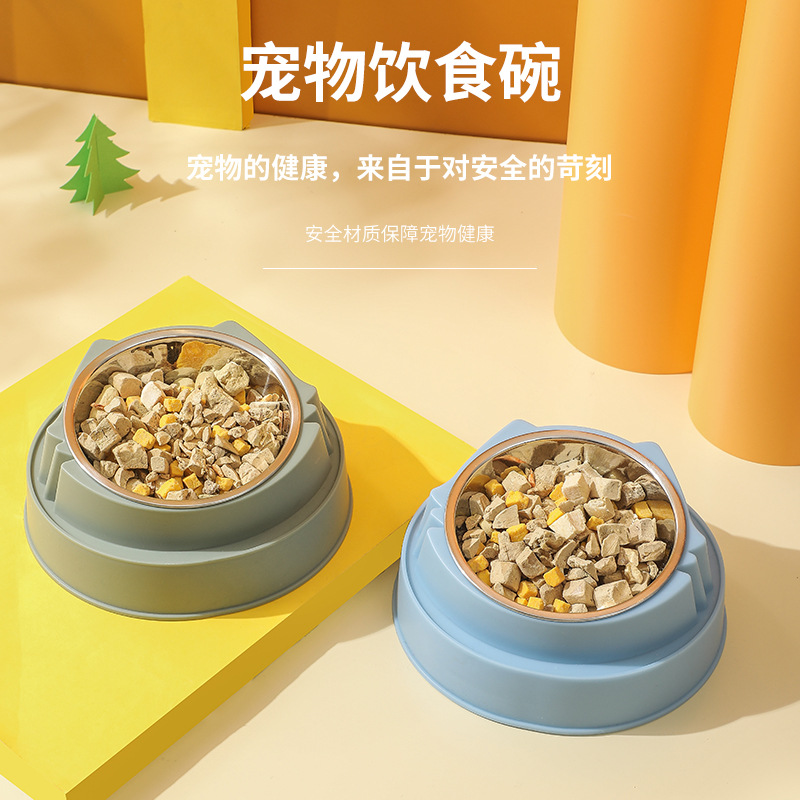 猫碗不锈钢宠物单碗猫食盆喂水喂食护颈斜口碗塑料猫盆狗碗外贸