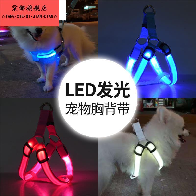 狗狗牵引绳背心式LED发光胸背泰迪链子春天夜光狗绳小型USB充电