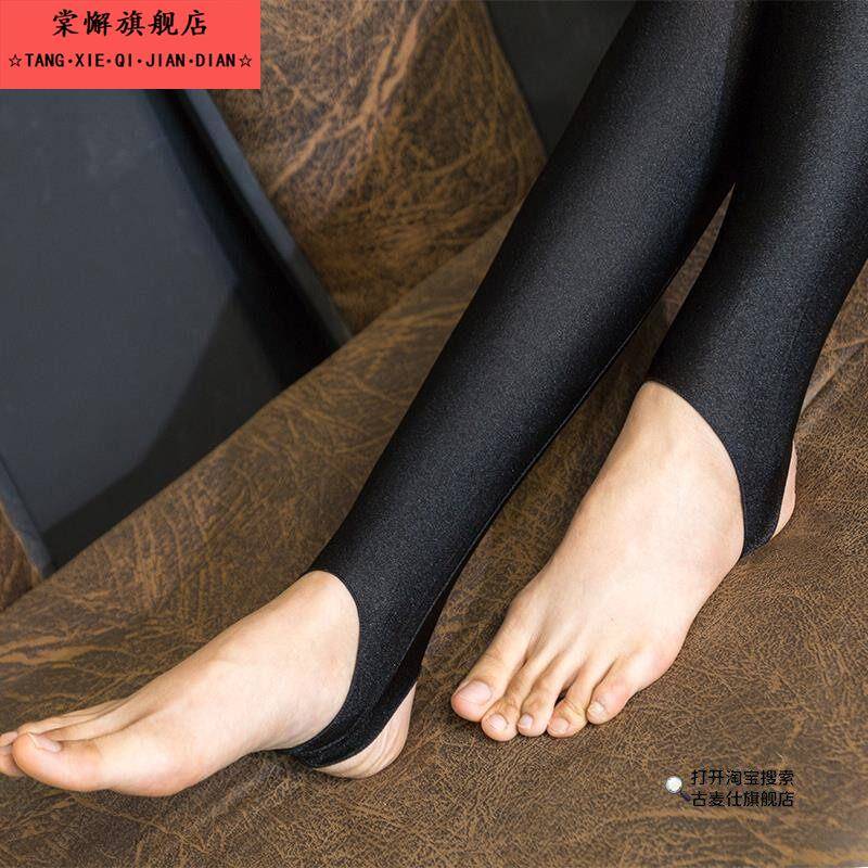 光泽裤女薄款踩脚打底裤皮健美裤女外穿高弹力妈妈老式春秋脚蹬裤