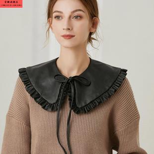 女式假领子女百搭衬衣高档秋冬季翻领娃娃领荷叶边皮质披肩外搭