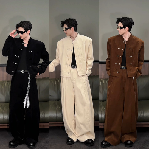 美式复古时尚轻奢夹克休闲裤套装