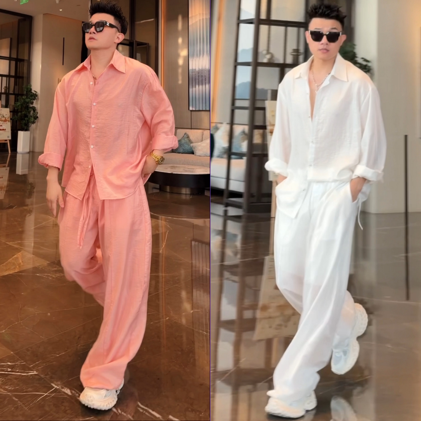 夏季松弛感贵气时尚休闲套装男