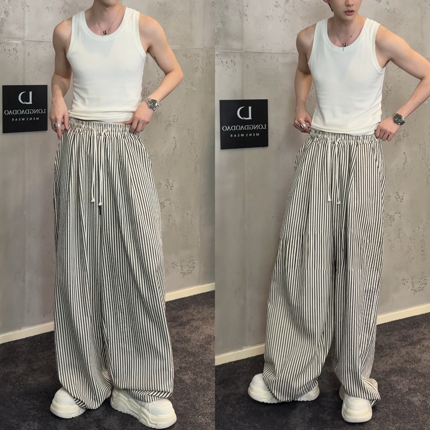 夏季帅气慵懒风条纹男士休闲裤