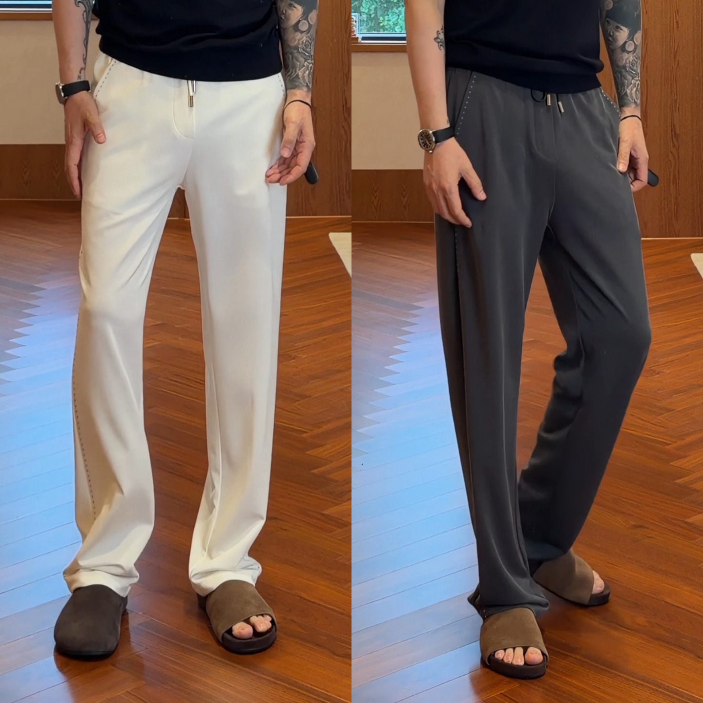 夏季薄款老钱风高级感垂感直筒裤男士宽松松弛感百搭休闲裤长裤子