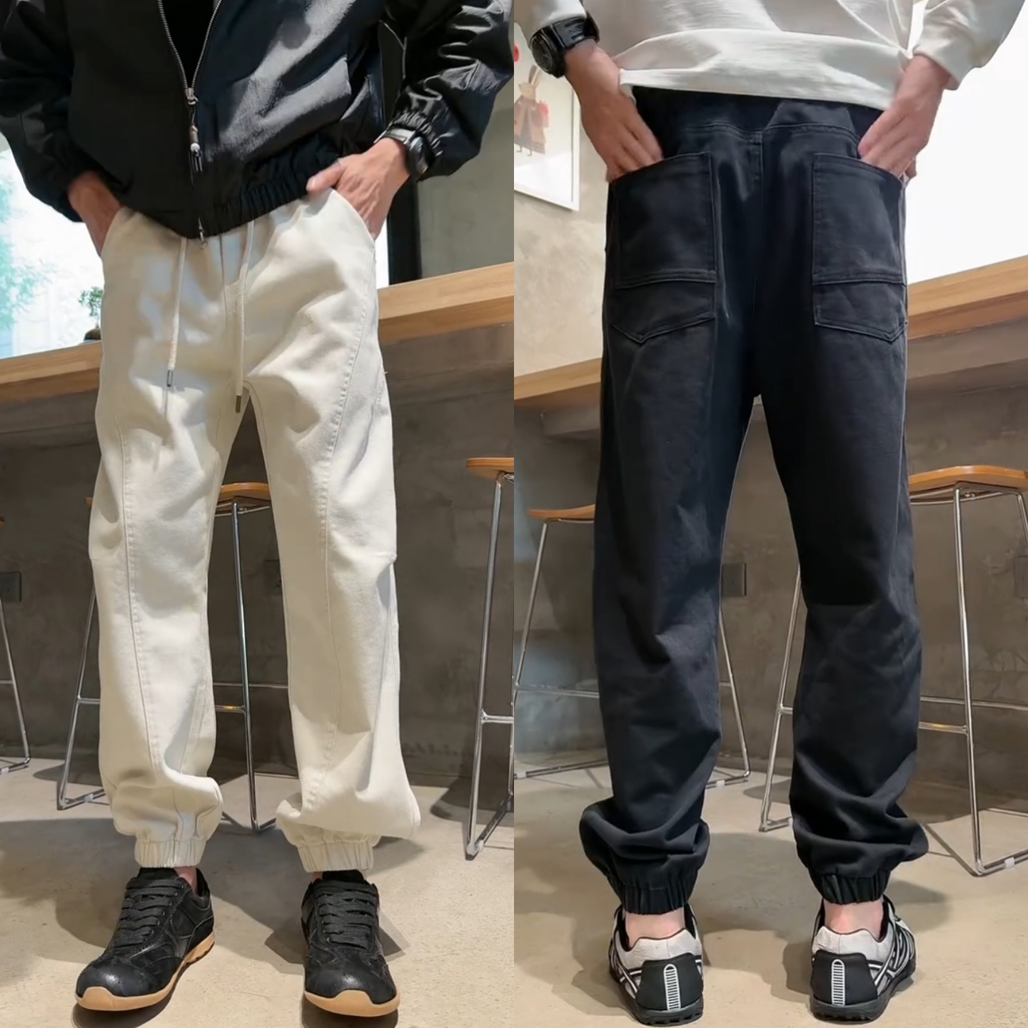 简约风立体剪裁休闲束脚裤男士