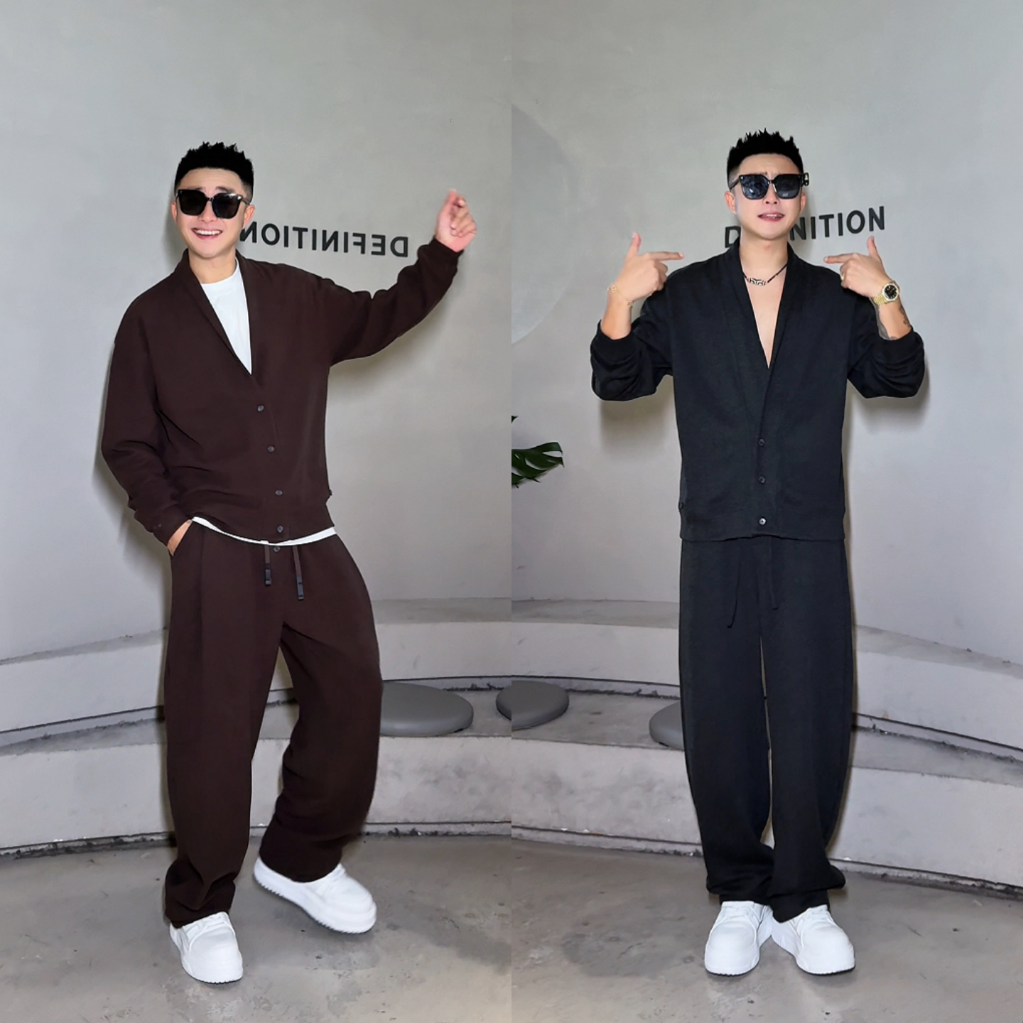 男士立领开衫外套阔腿裤两件套