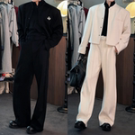 潮流时尚秋季网红爆款高级感简约纯色立领夹克外套垂感西裤两件套