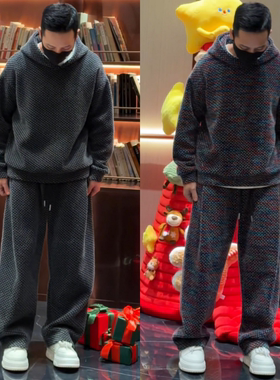 潮流简约冬季爆款千鸟格加绒加厚保暖舒适高级感男女同款运动套装