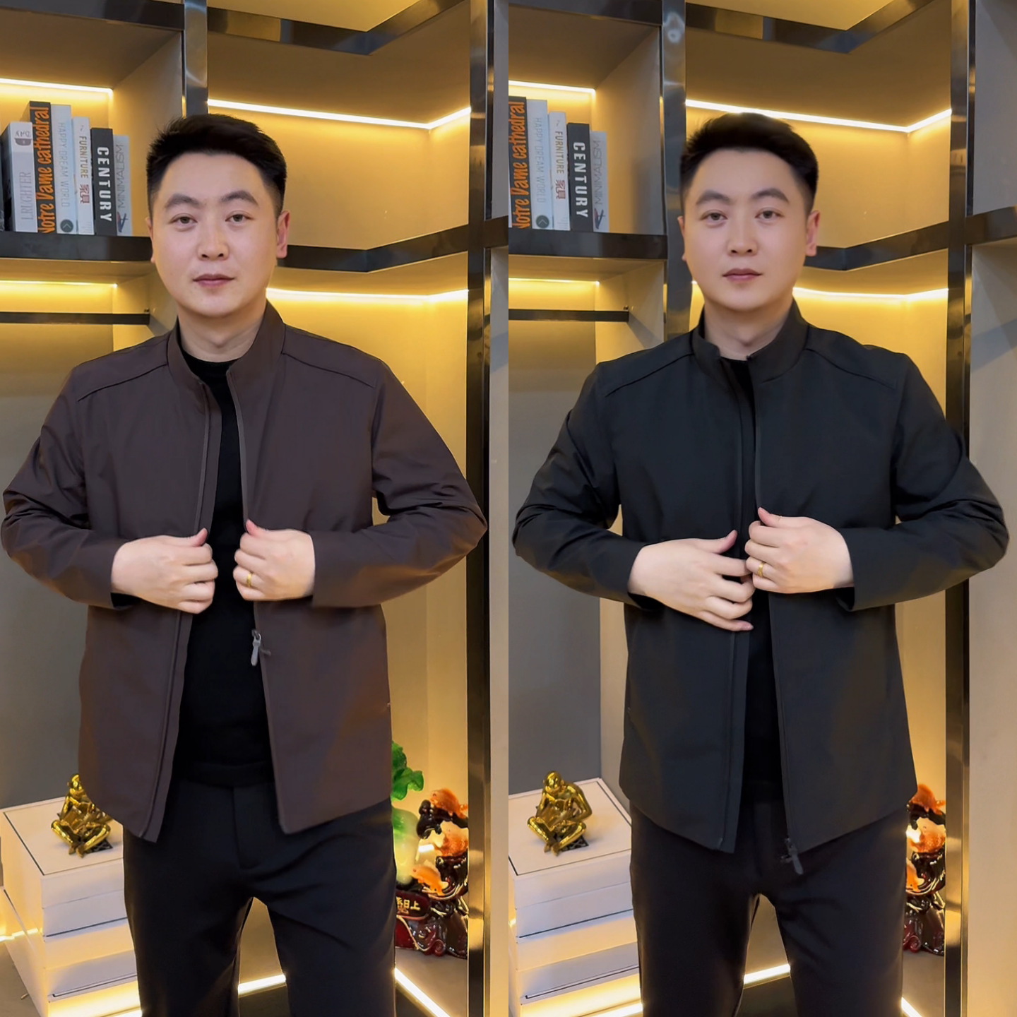 春季上新男士时尚简约净版纯色商务轻奢潮牌立领拉链行政夹克外套