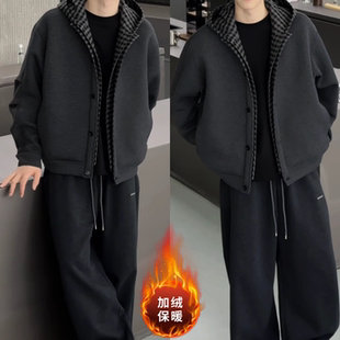 连帽卫衣撞色小众时尚 上新潮流百搭开衫 外套 秋季 拼接假两件设计款