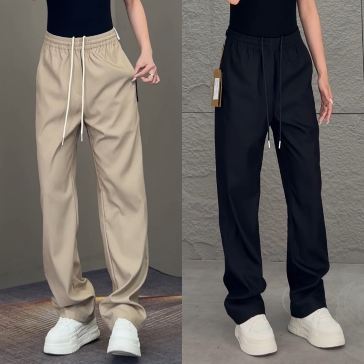 春季美式纯色极简男士直筒休闲裤