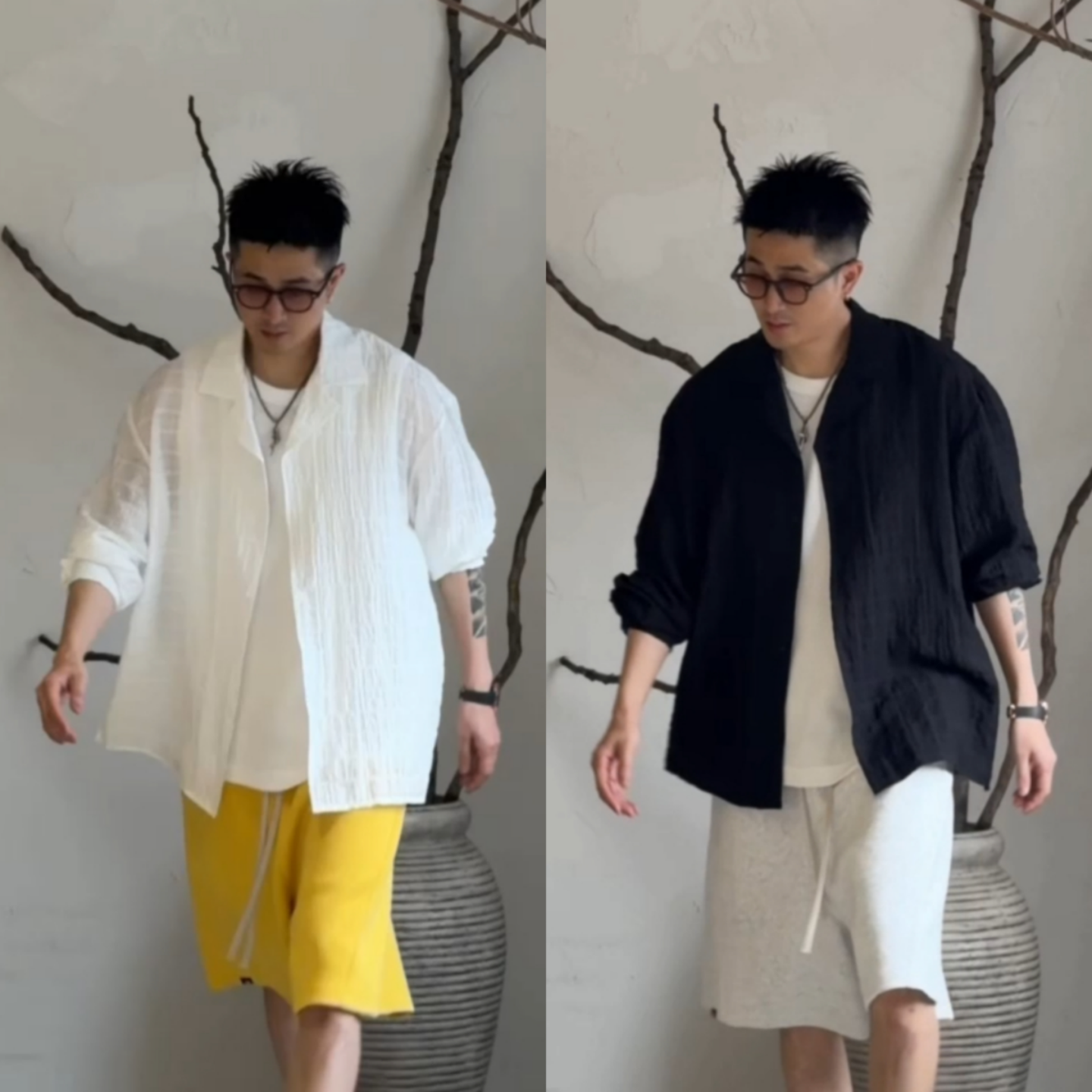 夏季轻薄肌理感翻领长袖衬衫男士设计感宽松百搭透气休闲衬衣外套