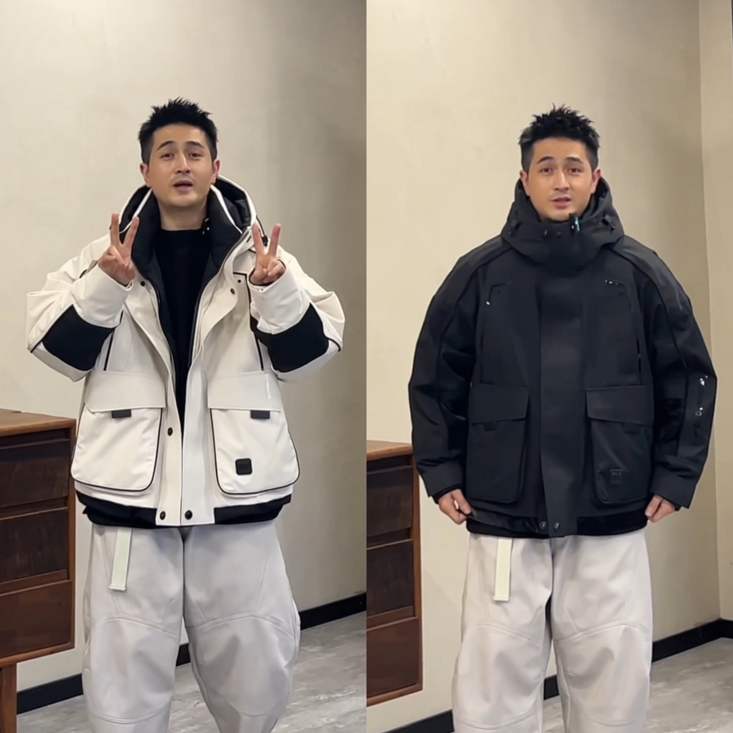 冬季新款男士工装多口袋设计简约时尚户外风百搭重磅连帽棉服外套