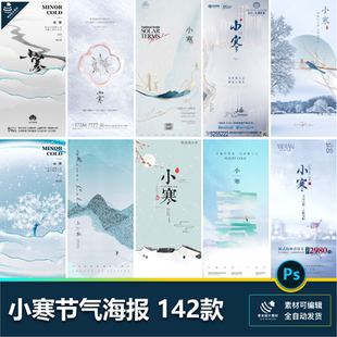 二十四24节气小寒雪花冬季海报企业推广宣传插画节日psd设计素材