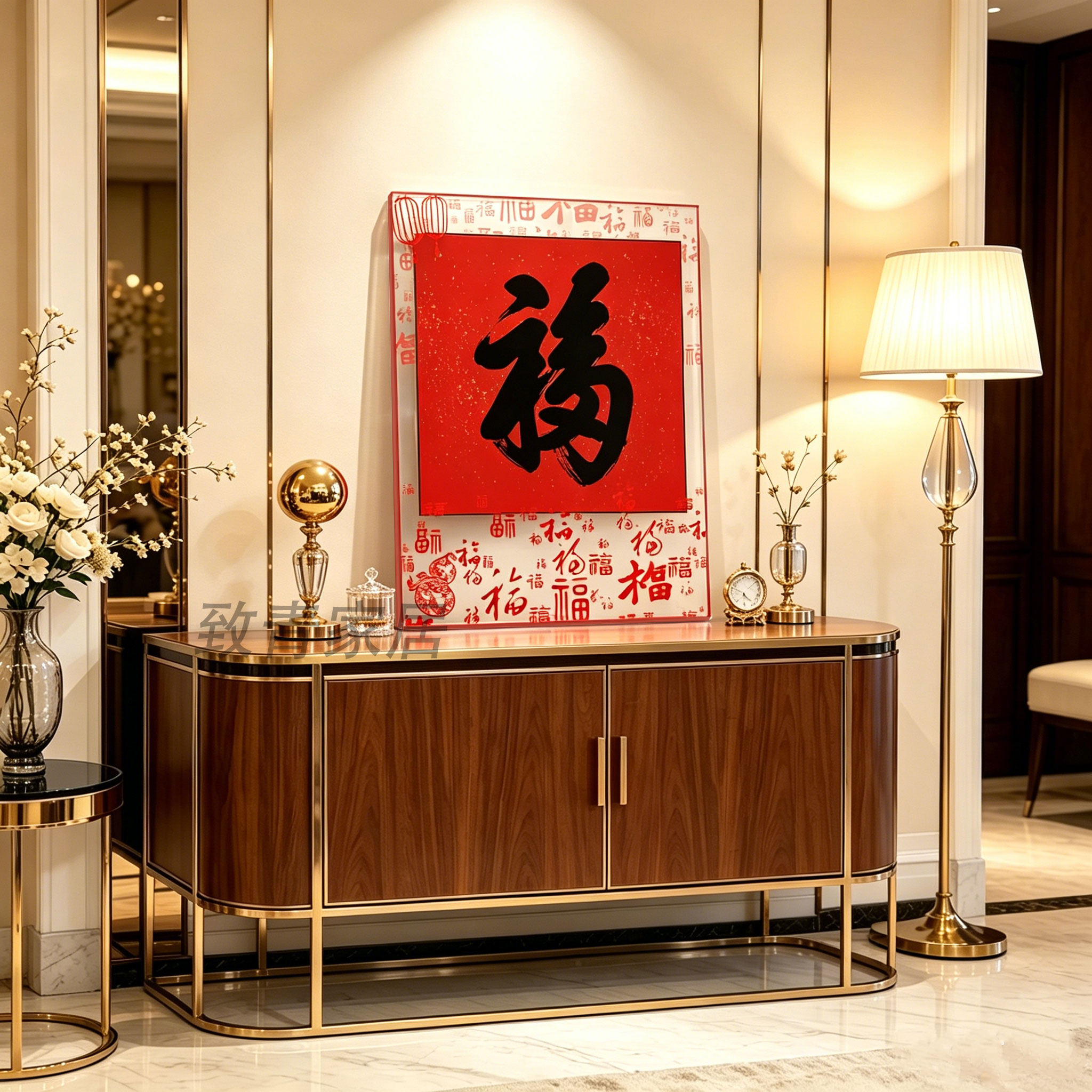 高级感福字挂画招财进宝亚克力壁画客厅玄关入户喜庆百福图装饰画