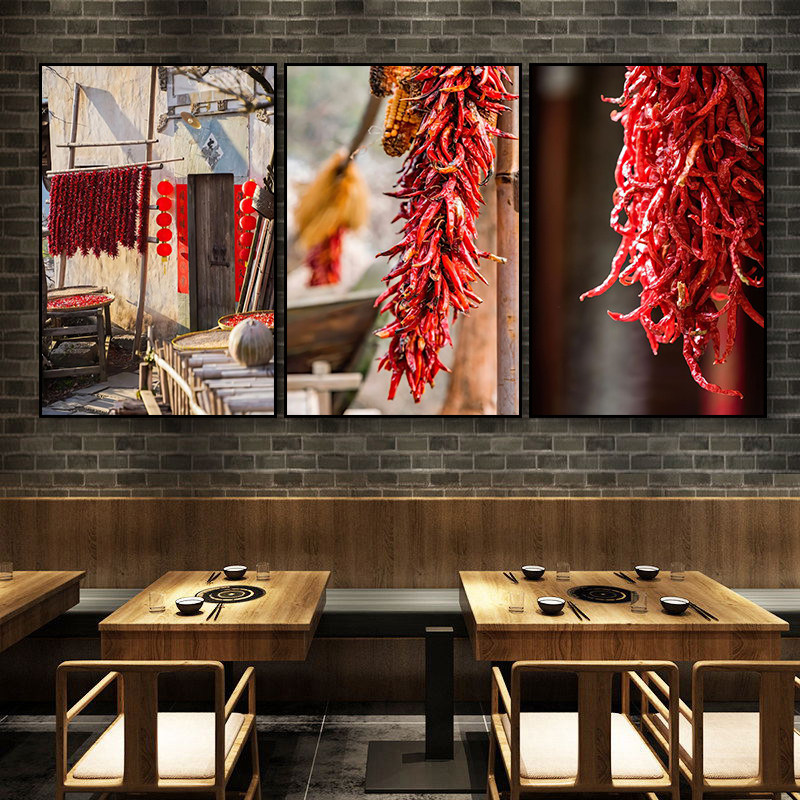 红辣椒装饰画川湘菜馆特色农家乐挂画麻辣烫饭店餐厅吃香喝辣壁画