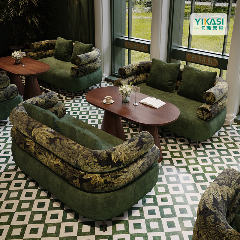 中古实木沙发椅覆古饭厅餐桌椅组合餐饮店靠背休闲椅商用双人沙发