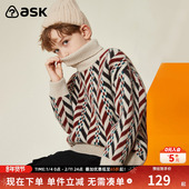 ask新年拜年服男童高领毛衣冬季 加厚内搭中大儿童针织衫